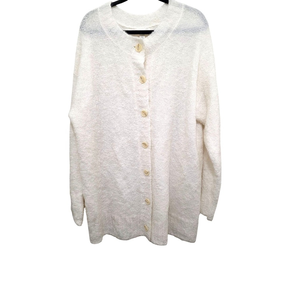 Treasure & Bond Ivory Cozy Boucle Button-Up Cardigan Sweater L Soft Textured Kni